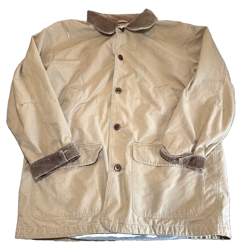 Vintage LL Bean Chore Jacket Field Coat Tan Canvas Barn 90s Men's XL READ***